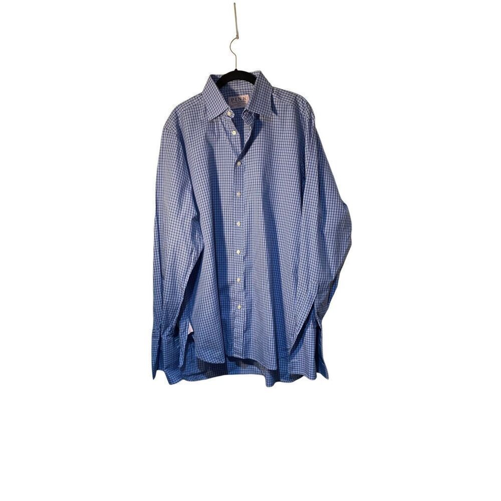Thomas pink men’s blue long sleeve cufflinks sleeve shirt 16 1/2